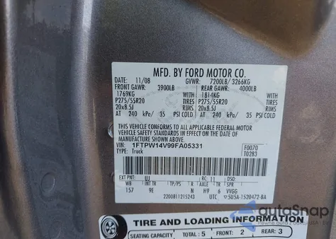 2009 Ford F-150 Fx4/King Ranch/Lariat/Platinum/Xl/Xlt from USA, damaged, VIN 1FTPW14V99FA05331